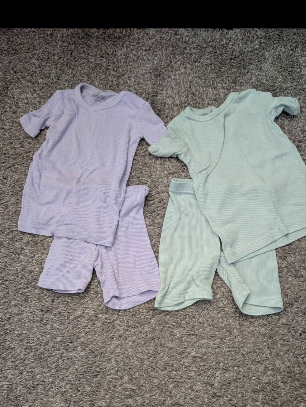 Kids Short-Sleeve Ribbed Pajama Set - Lavender and Mint